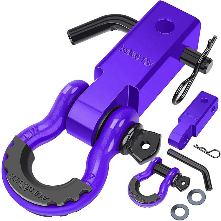 Carbon steel all-terrain tow hook kit, with extension hook and 3/4-inch D-ring.