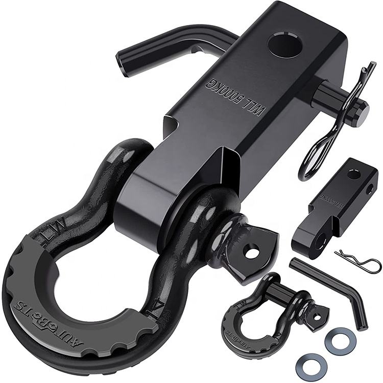 Carbon steel all-terrain tow hook kit, with extension hook and 3/4-inch D-ring.