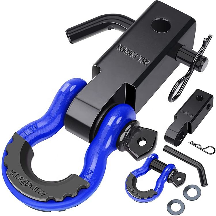 Carbon steel all-terrain tow hook kit, with extension hook and 3/4-inch D-ring.